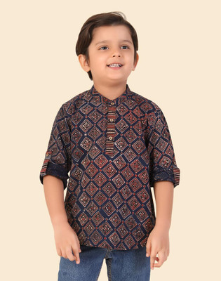 Fabindia Boys Printed Straight Kurta(Blue)