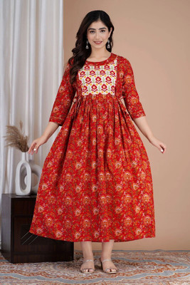 Fulwari Fashion Women Printed Anarkali Kurta(Maroon)