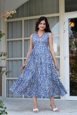 RD Fab Women Floral Print Anarkali Kurta(Blue)