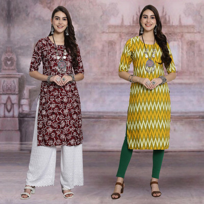 Moda Rapido Women Printed Straight Kurta(Multicolor)