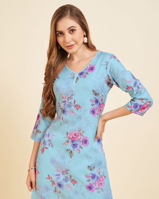 Divastri Women Printed A-line Kurta(Blue)