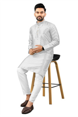 Shree Dutt Creation Men Self Design Straight Kurta(White)