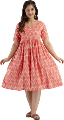 FMK Women Printed A-line Kurta(Pink, White)