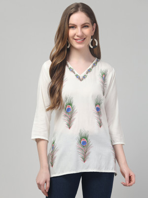 LizaGarment Women Printed A-line Kurta(White)