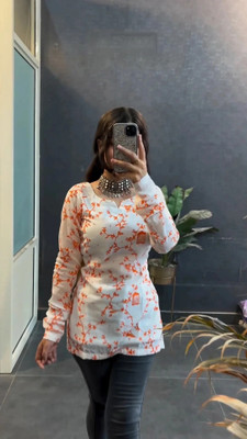 New RJP Craft Women Printed Straight Kurta(Orange, White)