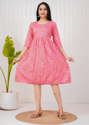 ANEKTA Women Floral Print Anarkali Kurta(Pink)
