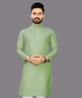 GalaxyZone Men Solid A-line Kurta(Green)