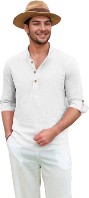 LENIA Men Solid Straight Kurta(White)