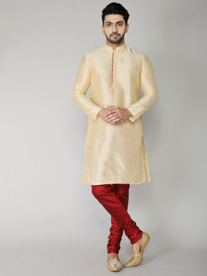 BBS CREATION Men Solid Straight Kurta(Beige)