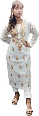 R.H. CHIKANS Women Embroidered A-line Kurta(White)