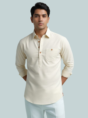 Vida Loca Men Solid A-line Kurta(Beige)