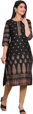 RKTM Women Printed Straight Kurta(Black)