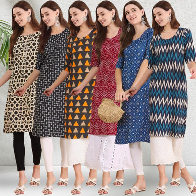 EthnicBasket Women Printed, Geometric Print, Striped A-line Kurta(Multicolor)