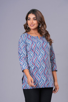 3WISVERS Women Printed Straight Kurta(Blue)