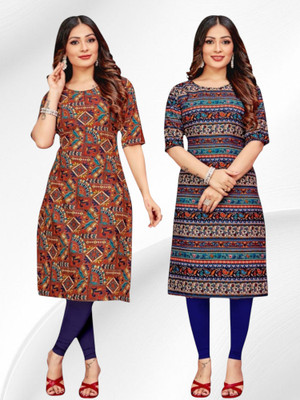 Nitya Trendz Women Printed Straight Kurta(Brown, Multicolor)