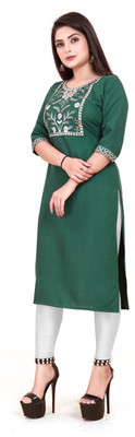 TITHIGARMENTS Women Embroidered A-line Kurta(Green)