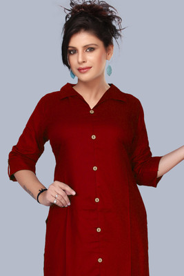 NEWSTARART Women Solid Straight Kurta(Maroon)