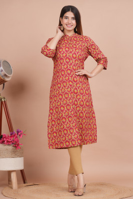 grinah fashion Women Printed Straight Kurta(Red)