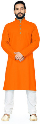 Swegzin Men Solid A-line Kurta(Orange)