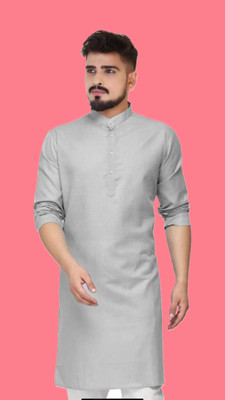 HouseOfCommon Men Solid A-line Kurta(Grey)