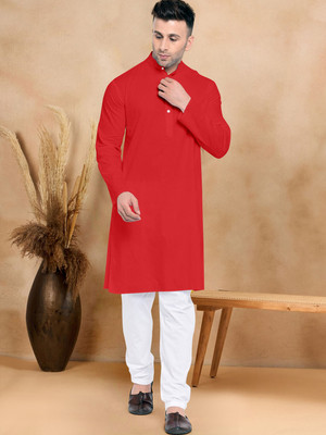 UDANI ENTERPRISES Men Solid Straight Kurta(Red)