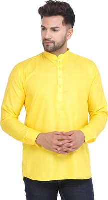 KRISHASALES Men Solid Straight Kurta(Yellow)