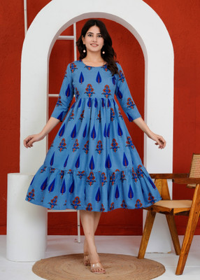 Luvvle Women Printed, Geometric Print Anarkali Kurta(Blue)