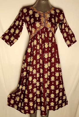 scope creations Women Floral Print Flared Kurta(Maroon, Multicolor)