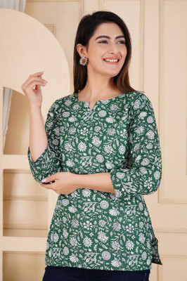 GURUFASHIONS Women Floral Print Straight Kurta(Green)