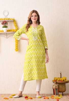 NEELKANTH TRENDS Women Printed A-line Kurta(Yellow)