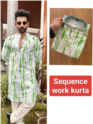 DIAMOND CLUSTER Men Embroidered Straight Kurta(Light Green)
