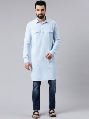 Whiteheart Men Solid Pathani Kurta(Blue)