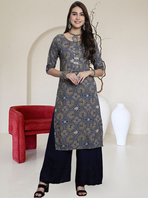 EthnicBasket Women Printed A-line Kurta(Black)