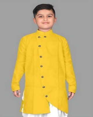 OmakarENT Boys Printed Straight Kurta(Yellow)