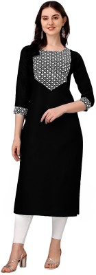 Shri Shyam Group of Industries Women Embroidered Straight Kurta(Black)