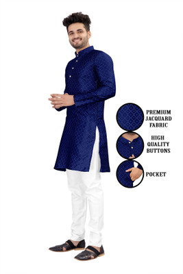 Shree Dutt Creation Men Floral Print Straight Kurta(Blue)