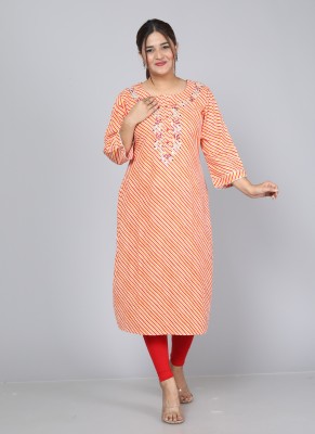 Highlight fashion export Women Leheriya Straight Kurta(Orange)