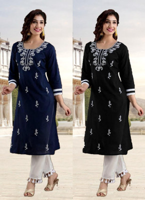 SISTO Women Embroidered Straight Kurta(Multicolor)
