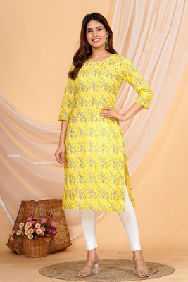 Classy Creation Women Floral Print A-line Kurta(Yellow)