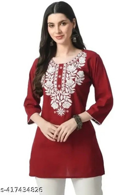 timorous fashion Women Embroidered A-line Kurta(Maroon)