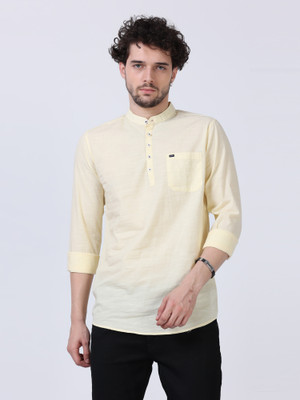 ROCKET SCIENCE Men Solid Straight Kurta(Yellow)