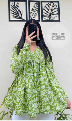 CLOTHI FAB Women Printed Anarkali Kurta(Green)