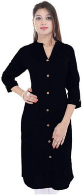 HouseOfCommon Women Self Design Straight Kurta(Black)