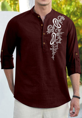 clothingveda Men Printed Straight Kurta(Maroon)