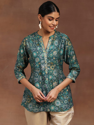 LIBAS Women Printed A-line Kurta(Green)