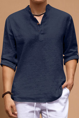 ROYAL SCOUT Men Solid Straight Kurta(Dark Blue)