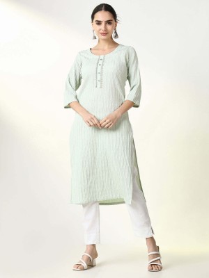 Showoff Women Self Design Straight Kurta(Green)