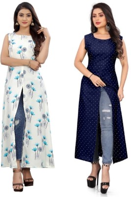 maruti fab Women Printed Frontslit Kurta(Blue)