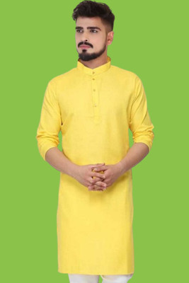 Tezys Men Solid Straight Kurta(Yellow)