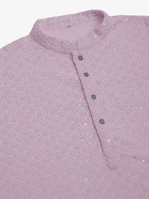 romj Men Chikan Embroidery A-line Kurta(Purple)